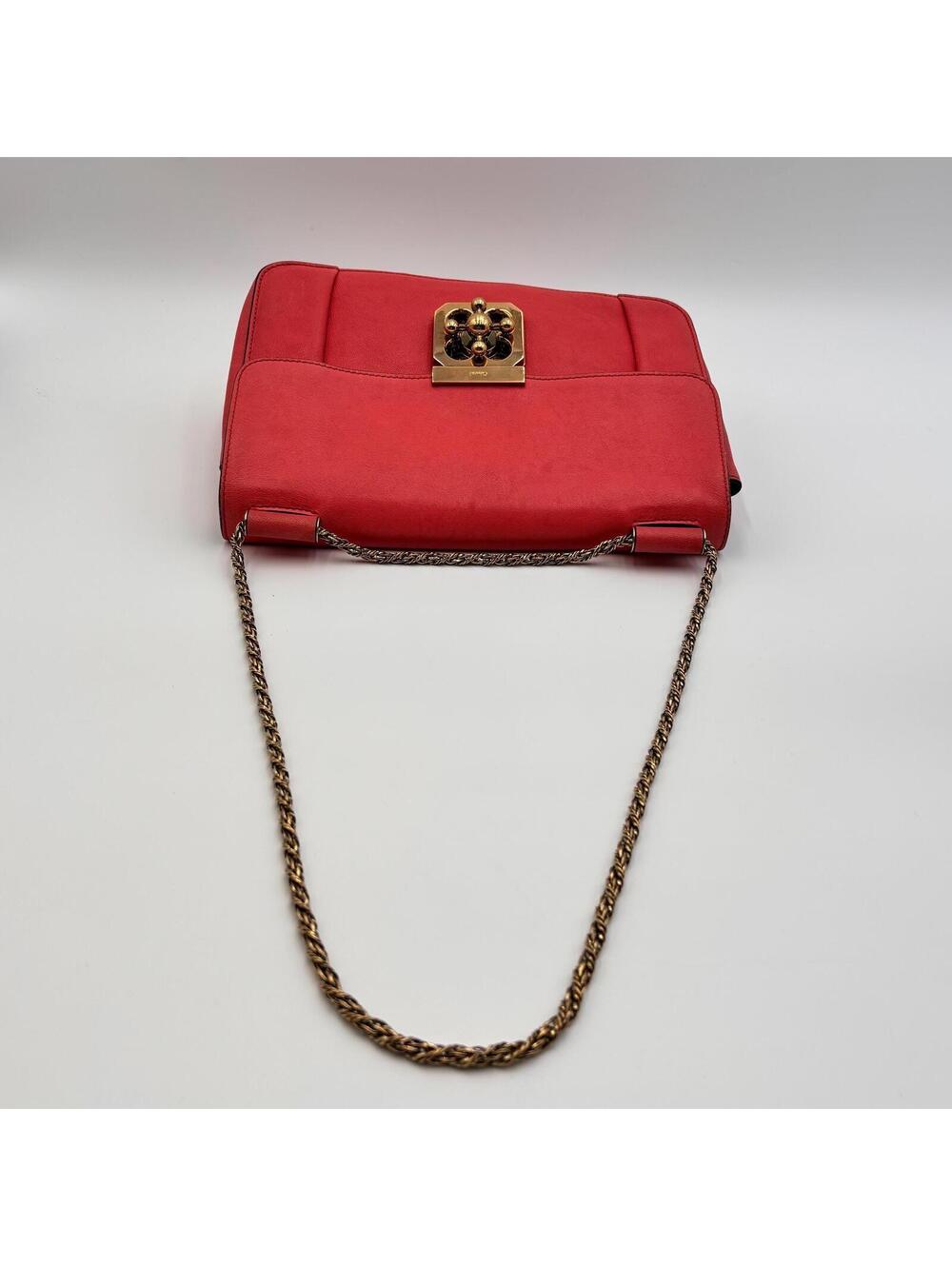 Chloé Square Elsie Chain Shoulder Bag Coral Pink Leather - Picture 4 of 11